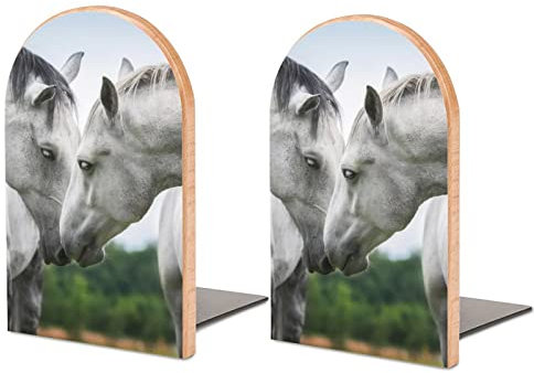 Packung Mit 2 Buchstützen Weißes Pferd Rutschfester Bücherständer Aus Holz Bücherregal Bücherhalter Für Home Desk Office Library