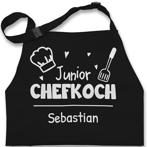 Geschenk mit Namen personalisiert by Shirtracer - Kinderschürze Schürze Kinder Jungen Mädchen - Kochschürze - Junior Chefkoch mit Name - Wunschnamen