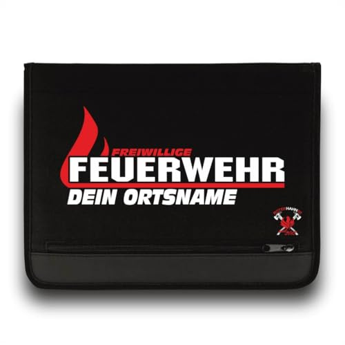 Feuerwehr Schreibmappe/FW Flamme +Ortsname/Rot-Weiss/Roter Hahn 112 / Einsatzorganizer auch für THW Rettungsdienst Notarzt