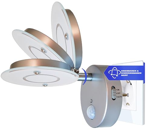 Trango LED Sensor Nachtlicht 2636-014 *NITE* in Silber mit Automatikfunktion direkt 230V mit Bewegungssensor I Sicherheitslicht I Steckdose Lampe I Wandlampe I Orientierungslicht I Kinder Nachtlampe