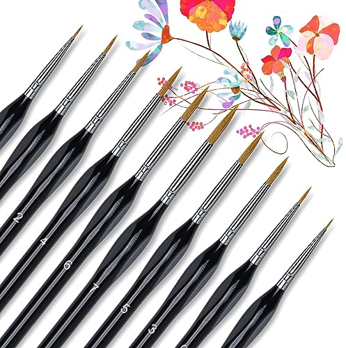 Skaaisont 10 Stück Pinsel Fein, Schwarz Dreieckige Holzgriffe Aquarell Pinselset für Acryl, Aquarell, Öl, Modellmalerei, Strichzeichnung und Nail Art