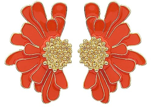 SIXDUTON Boucles d'oreilles en Marguerite Fleur, Boucle Doreille Femme en Style De Fleur Oreille pour Robe d'été Boucles Doreille Bijoux Décoration Cadeau (Orange)
