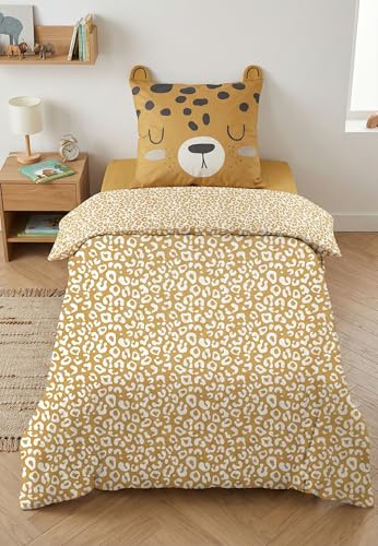 Bettwäsche für Kinder, Leopard, 100 % Baumwolle, 57 Fäden/cm², Bettbezug + Kissenbezug (135 x 200 + 80 x 80 cm)