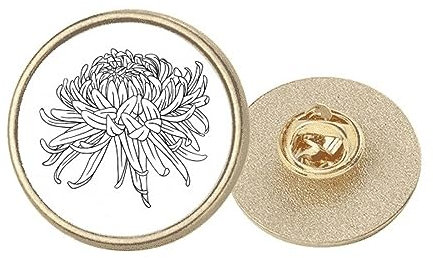 Spilla a forma di fiore con illustrazione di crisantemo rotonda in metallo dorato, Medio