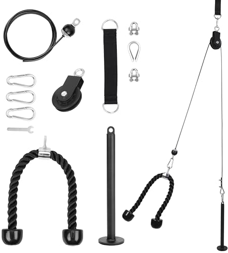 Belle Vous Fitness Cable Pulley System Set - Home Gym Cable Exercise Equipment with LAT Pull-Down Attachment - Weight Lifting Cable Machine with Loading Pin for Triceps, Bicep Curls and Arm Workouts