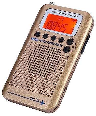 Radio VHF Airband, Receptor de Banda Aérea Portátil Escáner VHF UHF Completo Radio Grabadora AB Receptor Dorado FM Am CB SW Pantalla LCD con Retroiluminación (Gold)