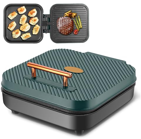 Sartén para parrilla multifuncional de doble cara, sartén plegable para panqueques, sartén eléctrica para parrilla de doble cara, alta potencia de 1200 W, espacio de 35-45 mm, doble plegable a 180 °