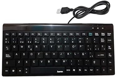 DOKI Hama Teclado Mini con Cable Ajuste de inclinación, Enchufe USB Tipo A, 88 Teclas, Teclas Planas, Teclado Español,Color Negro