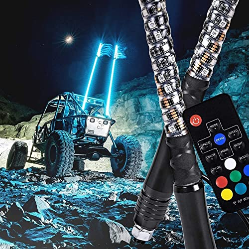 MaiBuL LNNW 2 pièces LED antenne fouets éclairés avec télécommande Drapeau pôle Avertissement Tout-Terrain éclairé sécurité Fouet lumière 2FT pour camions,Dune Buggy Tout-Terrain