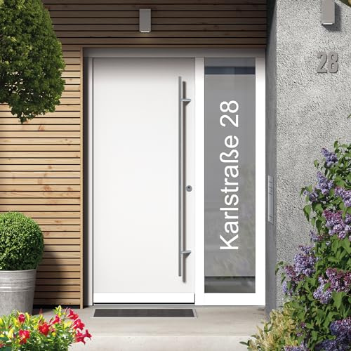 Wandtattoo Loft Sichtschutzfolie Tür mit Wunschtext, personalisierte Fensterfolie für Ihren Eingangsbereich, Dekoration Eingangstür, Fensterdeko, Deko Haustür mit Hausnummer