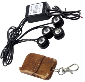 ULTECHNOVO Lumières Stroboscopiques sans Fil pour Voiture Télécommande, 4 Lampes LED Œil D'aigle Blanc, Aluminium, Dc 12v, Sécurité Routière et Frein Arrière