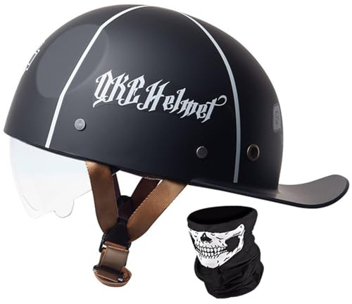 Kcolic Halbschalenhelm Mit ECE-Zulassung Vintage Motorradhelm Baseball Cap Jet Helm Retro Halbschalenhelm Mit Versenkbare Sonnenblenderetro Half Helm ​Für Cruiser Chopper B,L=57-58CM