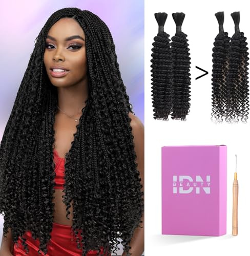 IDN BEAUTY Cheveux tressés humains 45.7cm 100g de cheveux bohèmes en vrac pour tresser des cheveux humains noirs naturels petites boucles en vrac pour tresses 15A Viêt Nam cheveux tressés