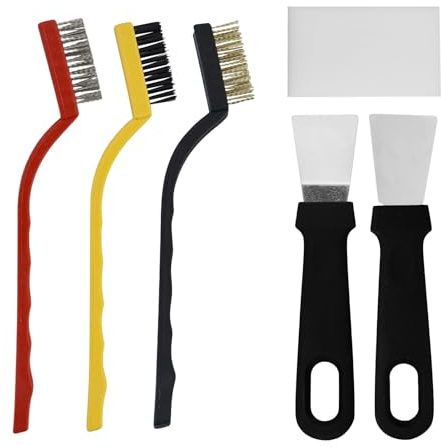 Lot de 2 grattoirs de four, plaques à induction, poêles, mastic anti-rayures pour nettoyage de cuisine avec 3 brosses en nylon et acier inoxydable pour poêle