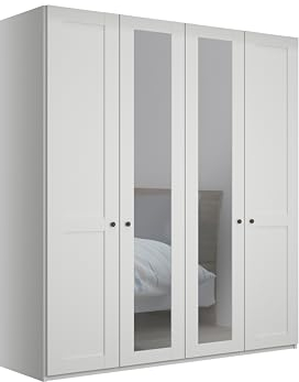 WIEMANN Drehtürenschrank mit 2 Spiegeltüren mittig, Landhausstil Kleiderschrank 200cm breit, mit Spiegeltüren, Weiß, Höhe 216cm, Marlow