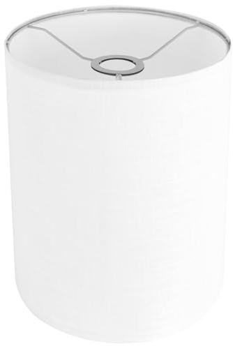 White Linen Tall Drum Lampshade, 10 Top x 10 Bottom x 13 High Lamp Shade, Lamp Shade Replacement for Table and Floor Lamps, Pendant Light, Handcrafted Lampshade, Easy Assembly