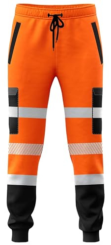 kraftd Men’s Hi Vis Viz Work Trousers Jogging Bottoms Reflective Joggers Sweat Pants Safety Joggers High Visibility Combat Trouser Workwear Jogger (Black/Orange, XL)