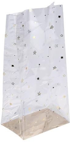 Ideen mit Herz Blockbodenbeutel | Folien-Druck gold | elegante Geschenk-Verpackung | Keks-Tüte | lebensmittelecht | 14 cm x 9 cm, 30 cm | 30 Stück (Sterne)