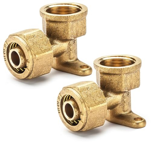 Beatific 2 Stück 1/2 Messing Wandscheibe, Schraubfitting Winkel Übergang 16x2 mm 90°, Verbundrohrsystem Schraub-Kupplung Winkel, 1/2 IG Wandwinkel, für Aluverbundrohr und Mehrschichtverbundrohr DVGW