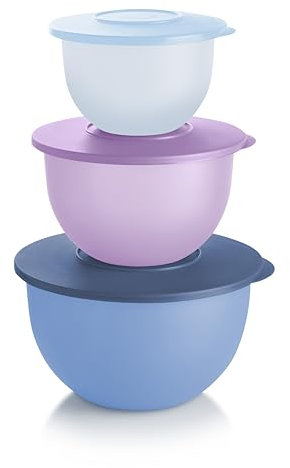 Tupperware Impressions Classic 3-teiliges Frischhalteschüssel-Set in Blau und Lila, spülmaschinenfest und BPA-frei (3 Behälter, 3 Deckel)