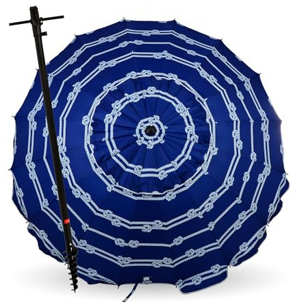 CREVICOSTA QUALITY MARK MARCAS DE CALIDAD - Sombrilla 240 cm con Espiral y Poste de Recorrido Total. Protección total contra los Rayos UV. 16 Varillas (Náutica)