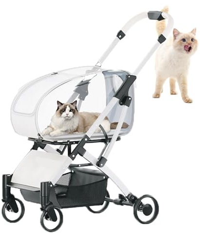 ReseväNlig Kattvagn AllväDershundsvagn-Kattvagn, Andningsbar HusdjursbäRare, HopfäLlbar Design Och Andningsbart NäT FöR All-TerräNg Hundvagn FöR Parker,Transparent