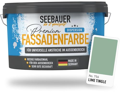 SEEBAUER diy Universal-Fassadenfarbe Grün 5L für Außen (No. 756 Lime Tingle) Hoch deckende Fassadenfarbe mit Wetterschutz - Geeignet für Putz, Mauerwerk und Beton