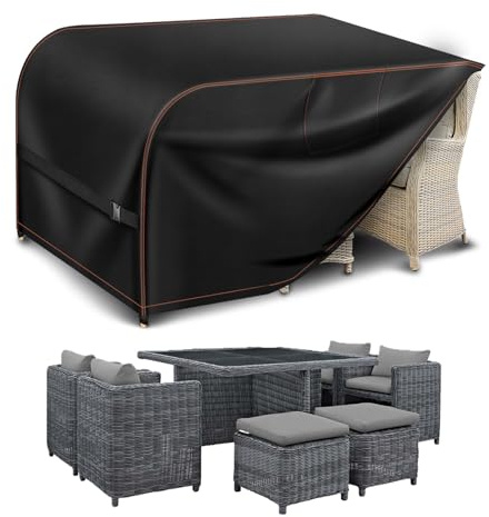 200x200x90CM Garden Furniture Covers Waterproof with Air Vent 420D | Square Rattan Cube Patio Outdoor Furniture Covers Waterproof for Outdoor Table Chairs Sofa Bistro Set Outside Seating