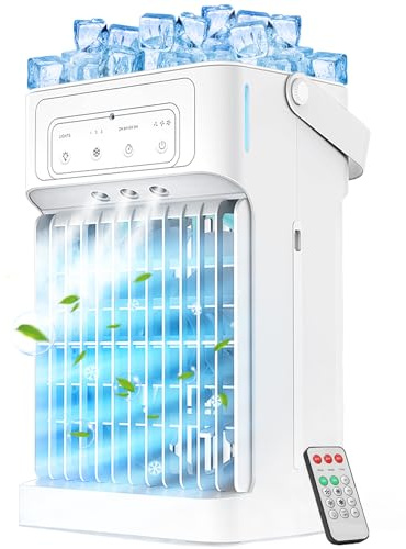 Condizionatori d'aria portatili, 3 velocità, 3 impostazioni di nebbia, serbatoio d'acqua XL da 40 once, timer 2 ~ 8 ore e luci ambientali a 7 colori, condizionatore d'aria portatile, mini