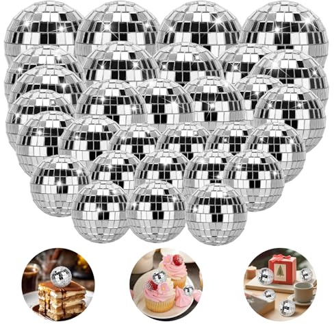 30 Stück Disco Spiegel Ball Silber Hängekugel Spiegelkugel Discokugel Klein