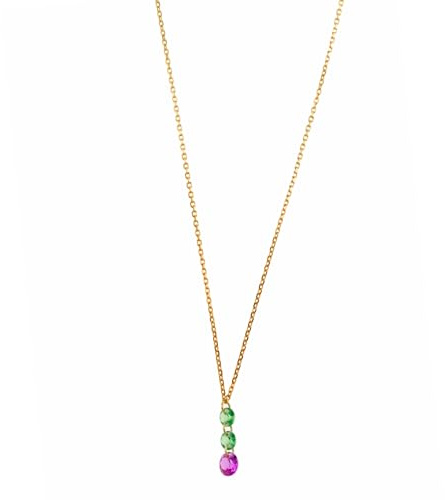 SALVATORE PLATA Colgante + Cadena Plata Dorada Cristales Color Fucsia y Verdes Medida 40/45 cm