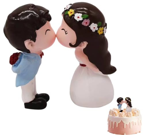 Figura Novios Poliresina, Figura de Novios estilo Hipster para Tarta de Boda - Adorno de Resina de 7 cm - Decoración Divertida para Pasteles Nupciales, Pareja