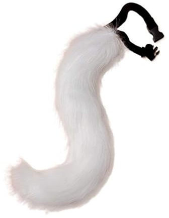 Xoeryoy Therian Tail Bieger Fuchsschwanz mit Metallskelett Verstellbarer pelziger Mehrzweck Wolf für Cosplay Halloween Weihnachtsfeier Kostüm One Size White