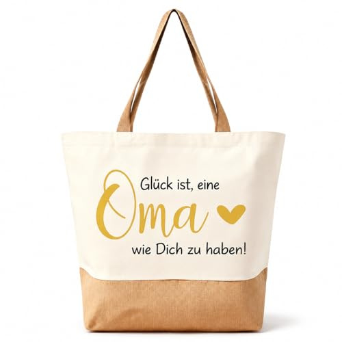 Snyvpra Oma Geschenk Baumwoll-Jutetasche Mit Herz-Spruch, Geschenk Oma Muttertag & Weihnachten, Beige Shopper Tragetasche Als Herzliche Geschenke Für Oma 45x35cm