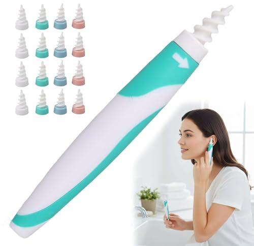 Ear Wax Remover Kit with 16 Soft Silicone Washable Tips – Spiral Ear Cleaner Tool for Safe and Effective Ear Wax Removal for Adults and Kids – Hygienic, Easy to Use, and Portable Ear Cleaning Solution