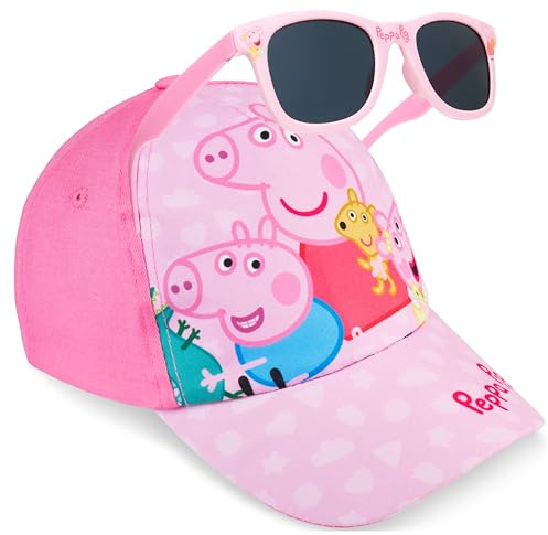 Paw Patrol | Peppa Pig flickor basebollkeps solglasögonset, justerbar sommarhatt 100 % UV-skydd nyanser, semester nödvändigheter, Rosa Greta Gris, one size