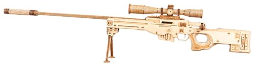 3D Rifle Puzzle Wooden, AWM 3D Laser Engraved Wooden Transmitter Assembly Model, for Teens & Adults (266PCS/Burlywood)