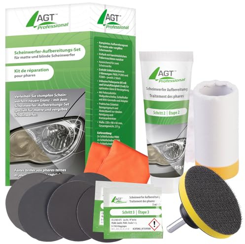 AGT Professional Aufbereitungsset: Scheinwerfer-Aufbereitungs-Set für Matte und Blinde Scheinwerfer (Aufbereitungsset, Politur, Golf)