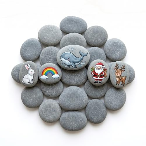Jiaoshou Pan 25 Pièces Galets Plats à Peindre, 4-6 cm Pierres Plates pour La Peinture, Galets Naturelles Lisses, Cailloux pour Peinture pour Décoration d'Aquarium, de Jardin et Projets Créatifs DIY