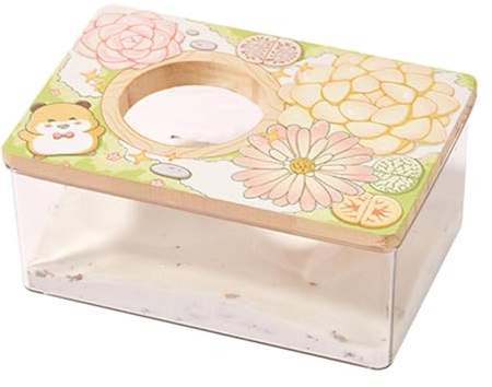 PawwJoy Hamster Sandbad Behälter Transparent Acryl Badebox Badezimmer Hamstertoilette mit Holzdeckel für Eichhörnchen Kaninchen Mäuse Kleintiere- Rechteckig L