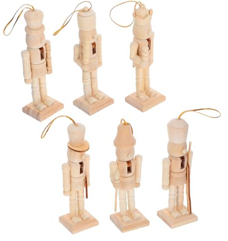 Didiseaon 6 pièces Casse-Noisette Bois Inachevé à Peindre Lot de Soldats Marionnettes DIY Décorations de Noël Traditionnelles pour Table et Étagère
