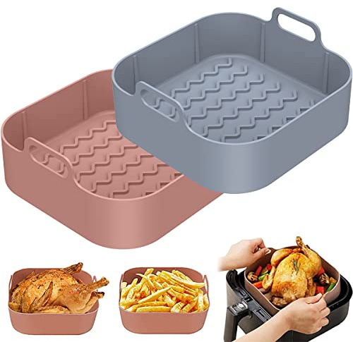 2 stampi in silicone per friggitrice ad aria calda, 20 x 20 x 6 cm, senza BPA, resistente alle alte temperature, inserto in silicone riutilizzabile per friggitrice ad aria calda, forno, microonde