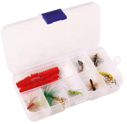 Gettimore Juego de 10 señuelos de pesca con mosca con caja de almacenamiento impermeable, Scud Ninfas, serpentinas, moscas para pesca de truchas de agua dulce, gancho de acero inoxidable
