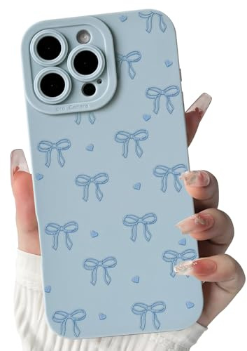 NITITOP Cover per iPhone 16 Pro Max Carino con Papillon, Blu | per Donne Ragazze, Fiocco Motivo, Estetico Disegno Cuore e Bow, Protezione Completa Fotocamera, Custodia Silicone Resistente