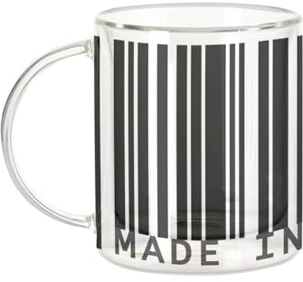 Fabulous Dubbelväggig glasmugg - streckkod tillverkad i Frankrike - kaffemugg och den isolerade 330 ml hängande effekten mot buller, tryck i Frankrike