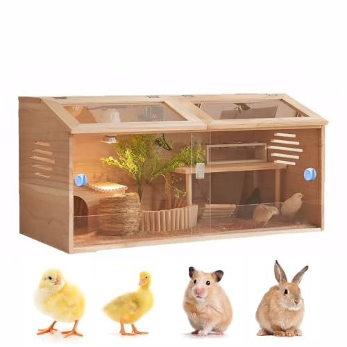 Chicken Brooder Box Kit, 128L Wooden Poultry Breeding Box with 2 Openable Doors, Acrylic Panels, and Top Opening-Ideal for Chicks, Ducks, Quail,Hamsters and Small Animal (80cm×40cm×40cm)