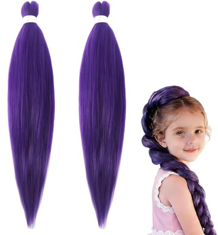 PHYNDR 2 Pièces Violet Meches Pour Tresses Africaine 26 Pouces Braid Pré éTiré, Braids Meches Pre Tiré Long Easy, Knotless Nattes Extensions Rajout Cheveux Tresses