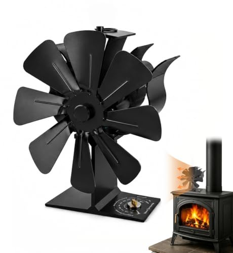 Ventilateur Poele à Bois, Ventilateur Poele à Granulés sans Électricité | 8 Pales de Ventilateur, Thermomètre Intégré, Adapté aux Poêles à Bois, Poêles à Granulés et Poêles Divers, Pas de Bruit