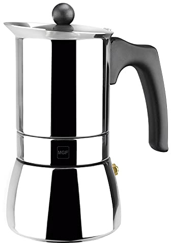 Magefesa Genua Moka kaffekanna 10 koppar, 18/10 rostfritt stål, ergonomiskt handtag, energibesparing, för alla typer av kök, induktion