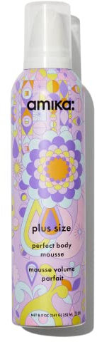 amika plus size perfect body hair mousse - medium-hold volume mousse for touchable body + bounce - volumising hair products for instant fullness + lift - weightlessly hydrates + heat protects (250 ml)